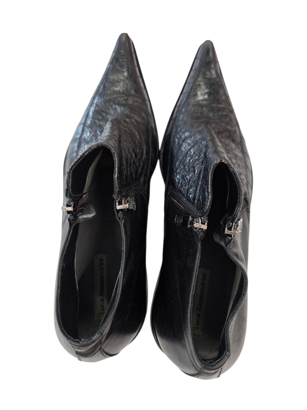 Luca Alessandrini Pointed Toe Black Leather with Ostrich leather accent  Shoes